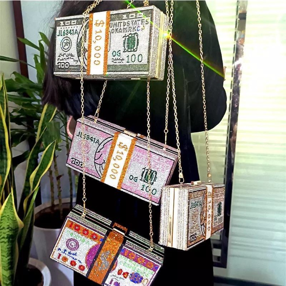 Money Rhinestone Clutch-Bag